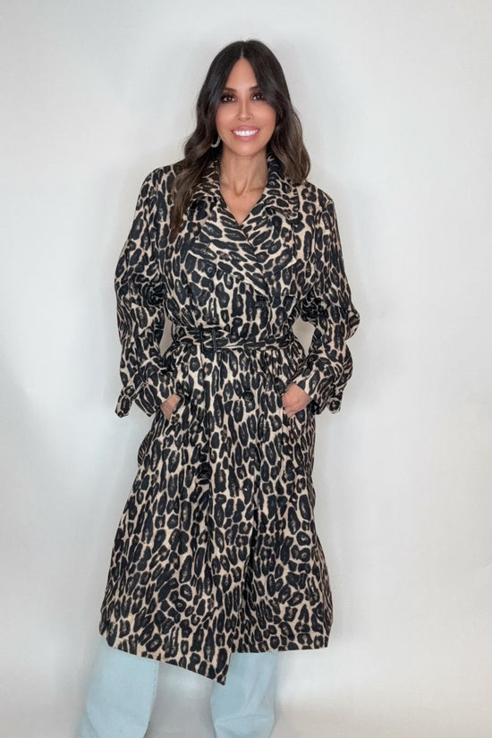 Leopard Print Belted Double Breasted Trench - Born To Glam Born To Glam