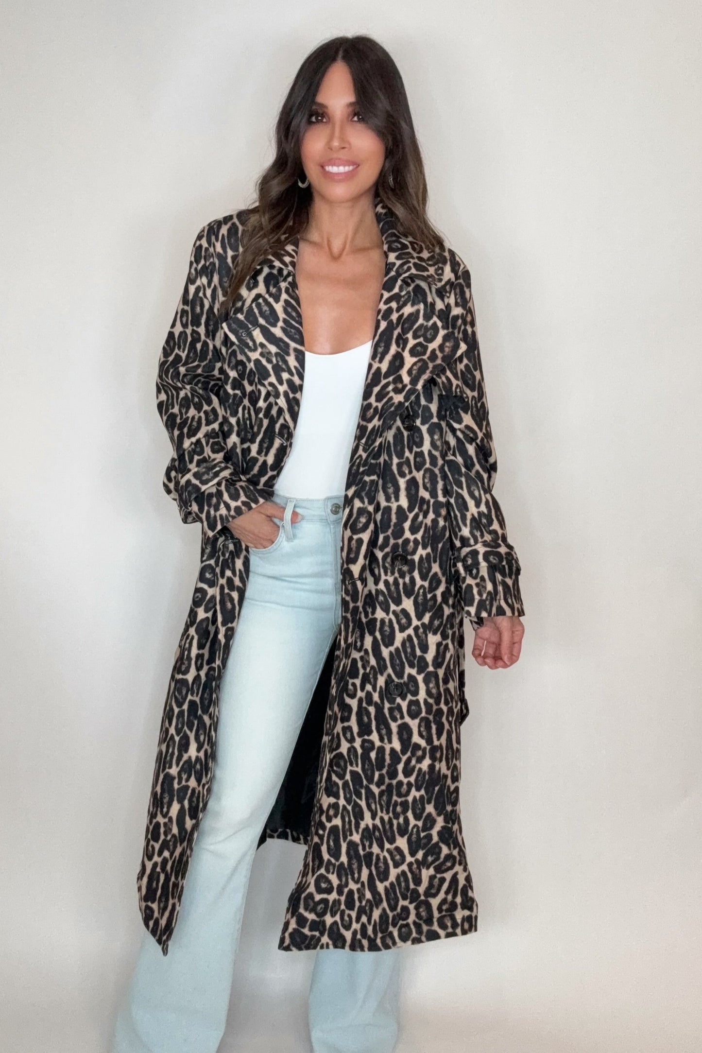 Leopard Print Belted Double Breasted Trench - Born To Glam Born To Glam