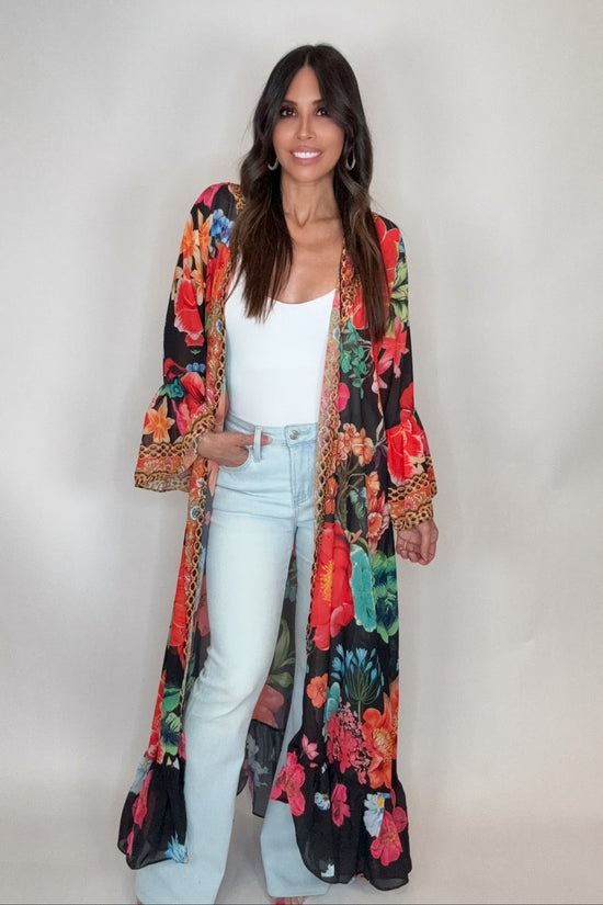 Red Floral Ruffle Duster - Born To Glam Born To Glam