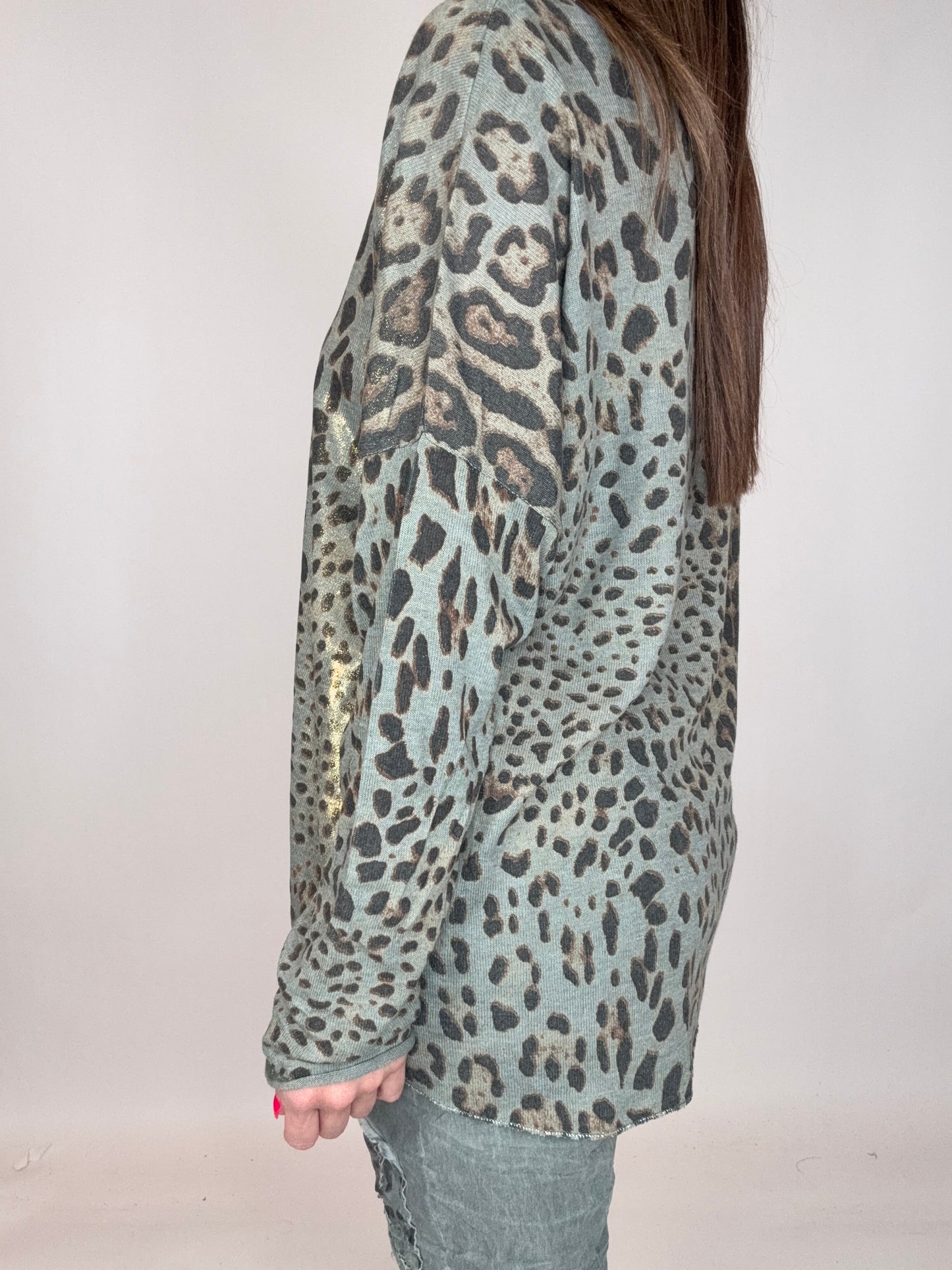 Camo Green Metallic Leopard Sweater - Born To Glam Born To Glam