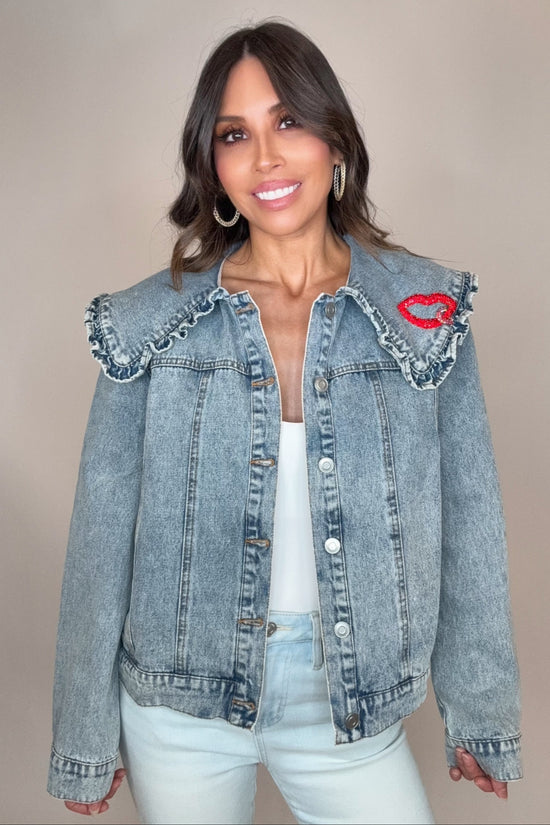 Ruffled Collar Denim Jacket - Born To Glam Born To Glam