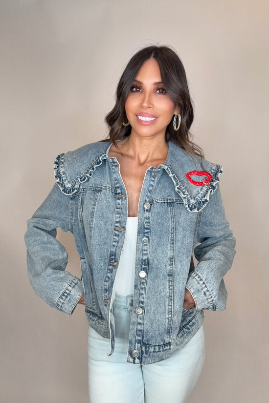 Ruffled Collar Denim Jacket - Born To Glam Born To Glam