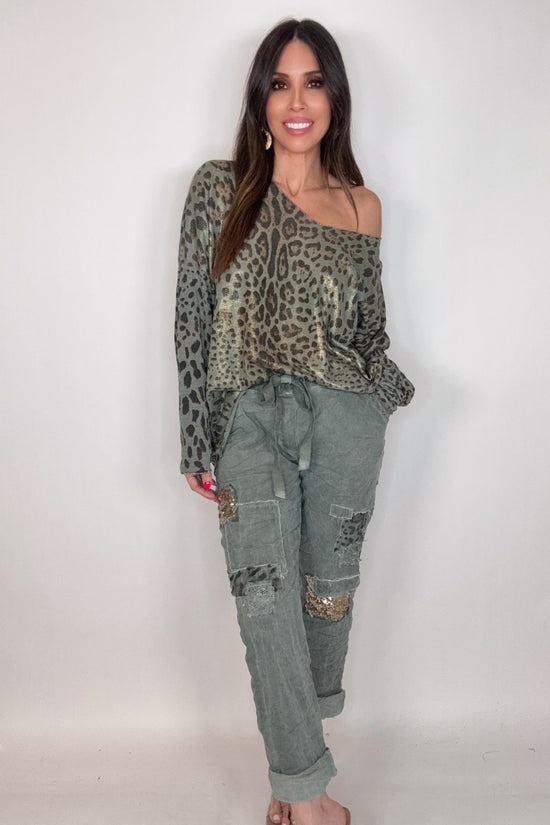 Camo Green Metallic Leopard Sweater - Born To Glam Born To Glam
