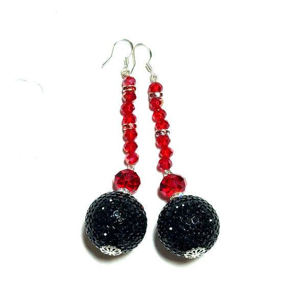 Red and Black Crystal Ball Statement Earring - Born To Glam Born To Glam