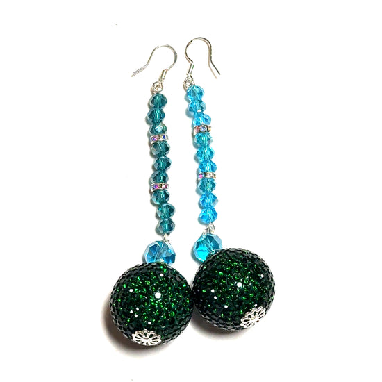 Hunter Green Crystal Ball Statement Earring - Born To Glam Born To Glam