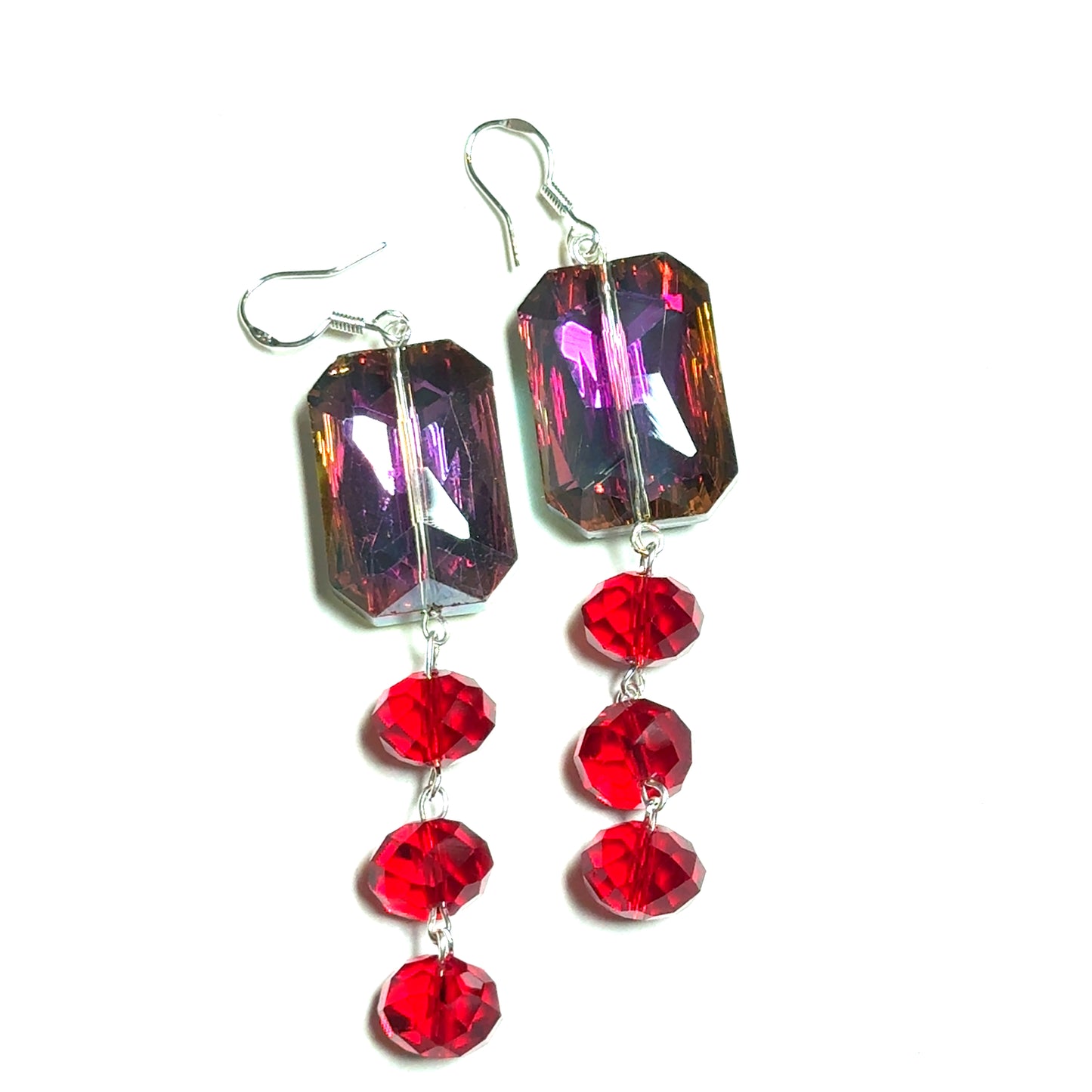 Red Rectangle Tiered Crystal Earring - Born To Glam Born To Glam