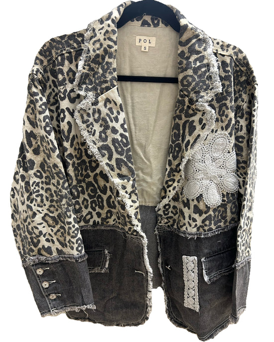 Noir Leopard Denim Blazer - Born To Glam Born To Glam