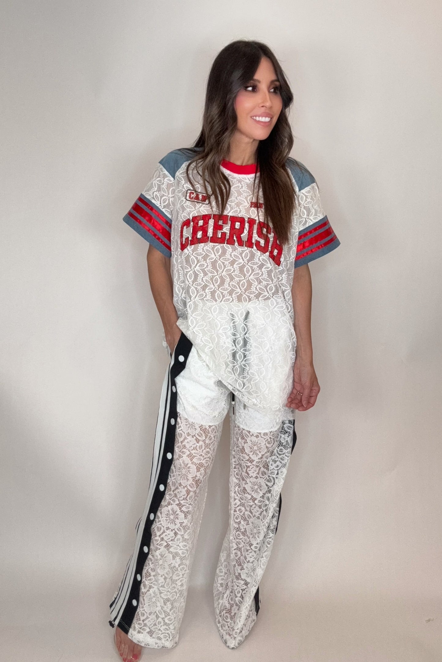 Lace Patchwork Graphic Tee with Denim - Born To Glam Born To Glam