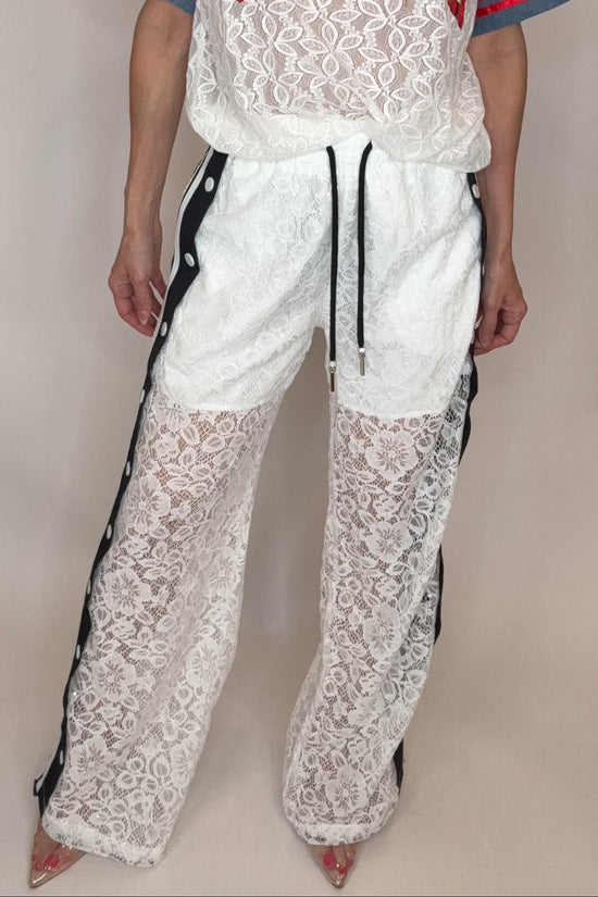 Sporty Lace Snap Pants with Stripes - Born To Glam Born To Glam