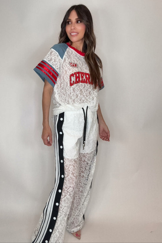 Sporty Lace Snap Pants with Stripes - Born To Glam Born To Glam