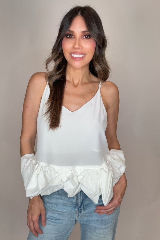 White Ruffle Hem Spaghetti Strap Tank Top - Born To Glam Born To Glam