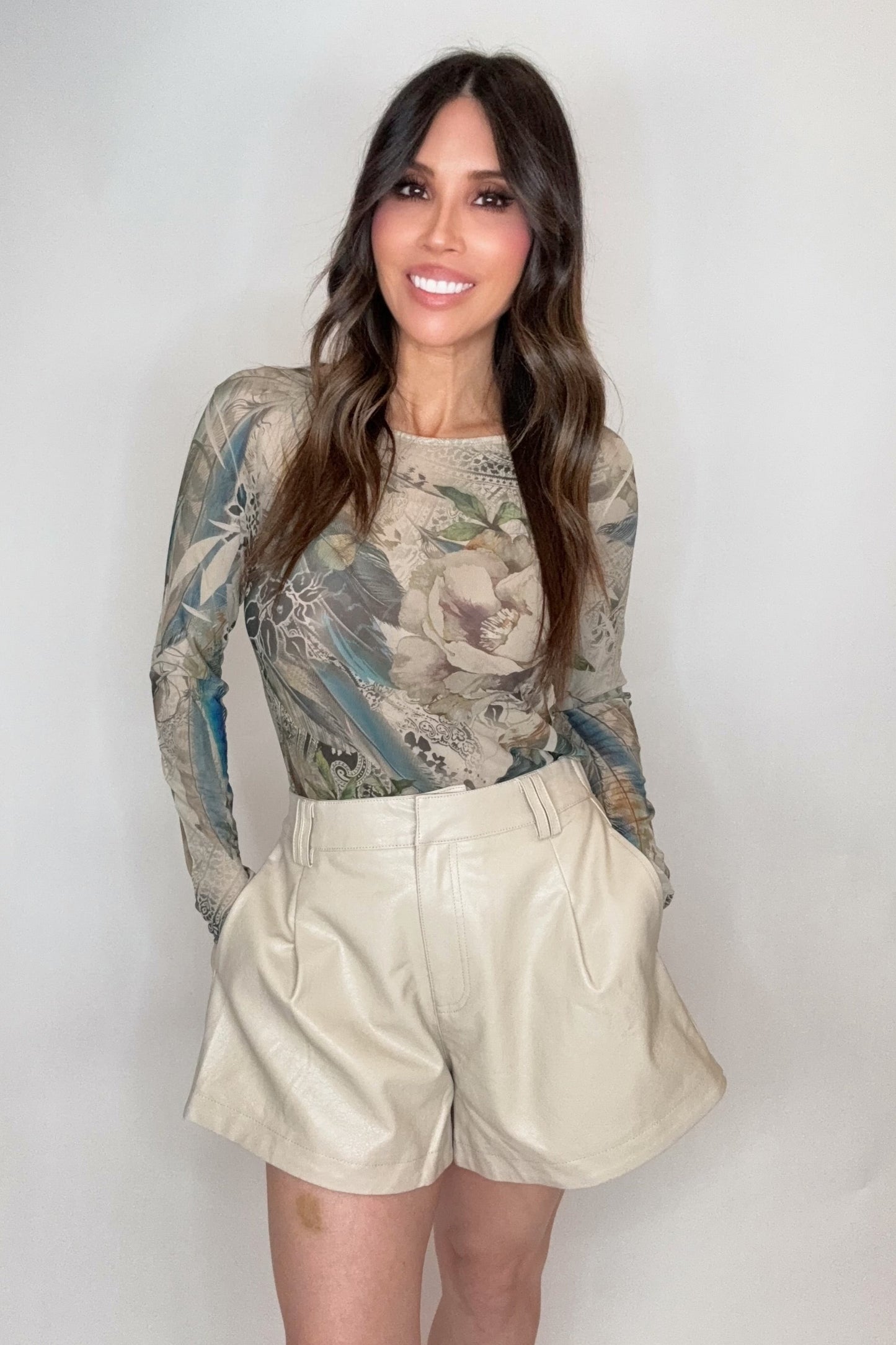 Faux Leather Tan Elastic Waist Shorts - Born To Glam Born To Glam