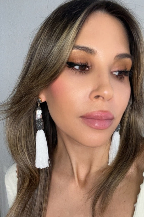 Baroque Cultured Pearl Silver Crystal Gold Plated Tassel Earring - Born To Glam Born To Glam