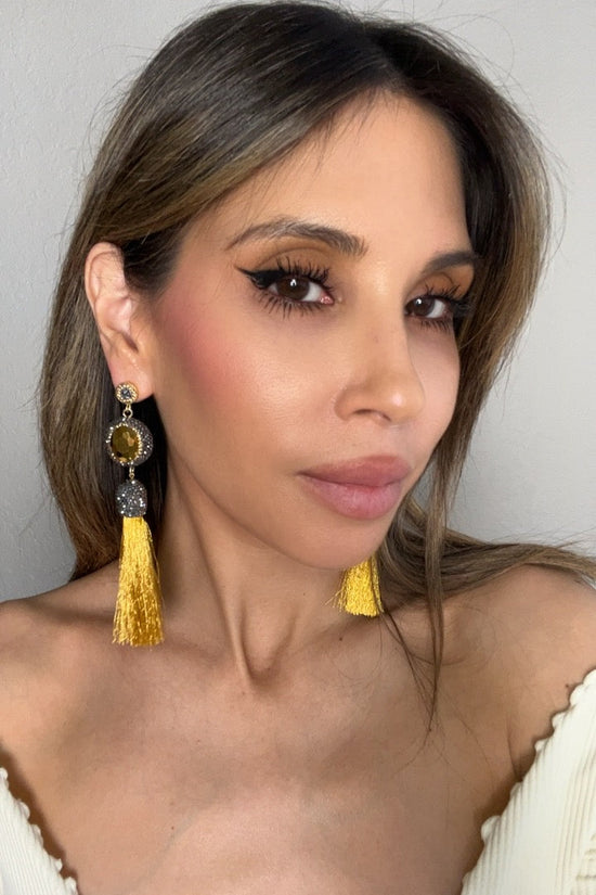 Gemstone & Crystal Tassel Earring - Born To Glam Born To Glam