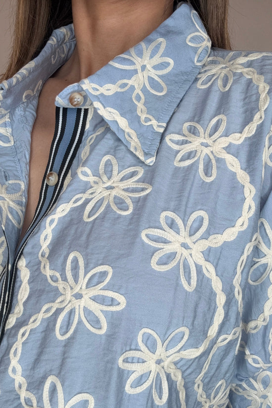 Dolman Sleeve Button Down Collared Embroidered Top - Born To Glam Born To Glam