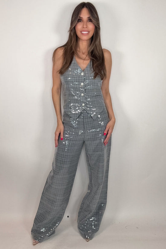 Sequin Embellished Plaid Vest - Born To Glam Born To Glam