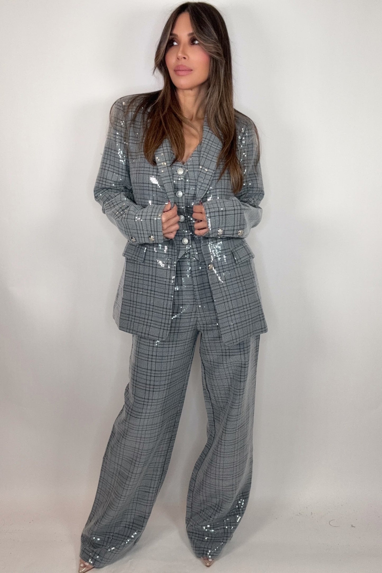 Sequin Embellished Plaid Vest - Born To Glam Born To Glam