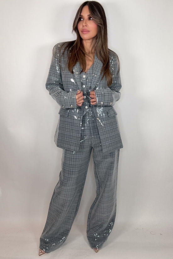 Sequin Embellished Plaid Blazer - Born To Glam Born To Glam