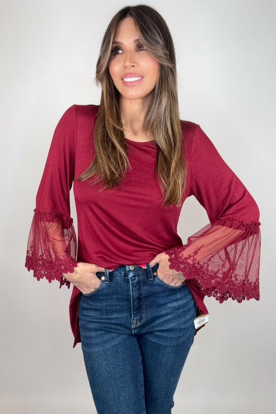 Wine Tunic Top with Lace Sleeve - Born To Glam Born To Glam