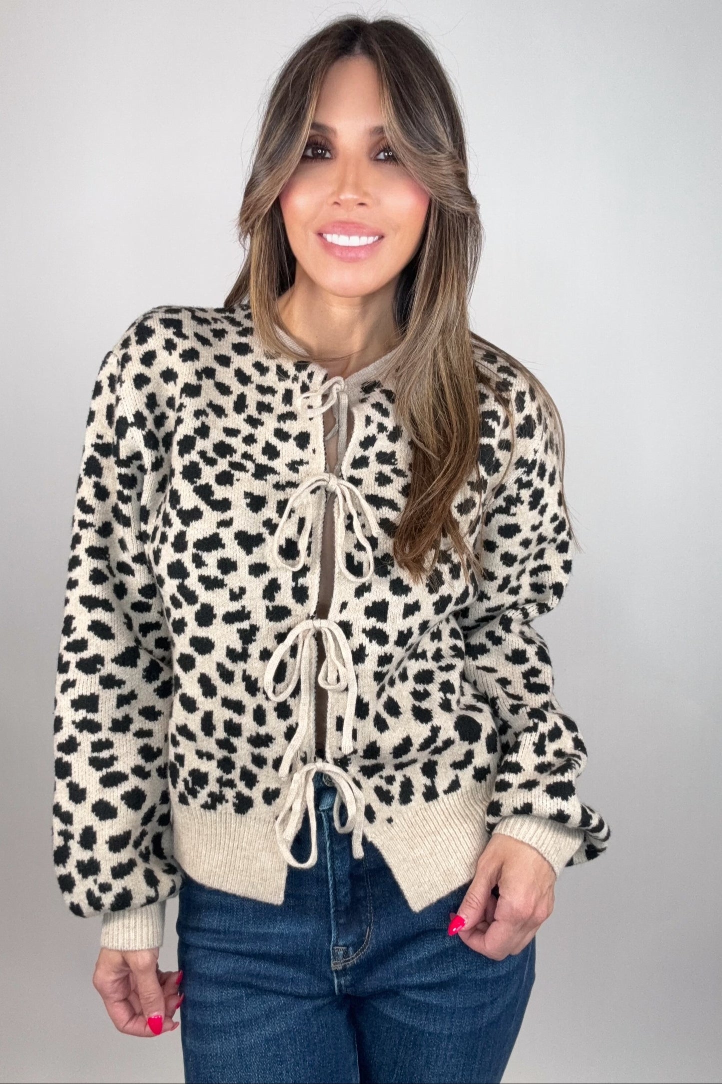 Front Tie Animal Sweater Cardigan Born To Glam
