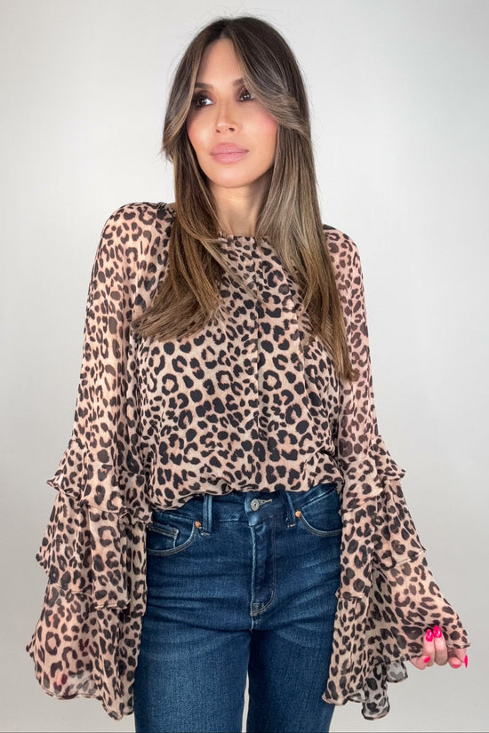 VINTAGE RUFFLE SLEEVE LEOPARD PRINT BLOUSE - Born To Glam Born To Glam