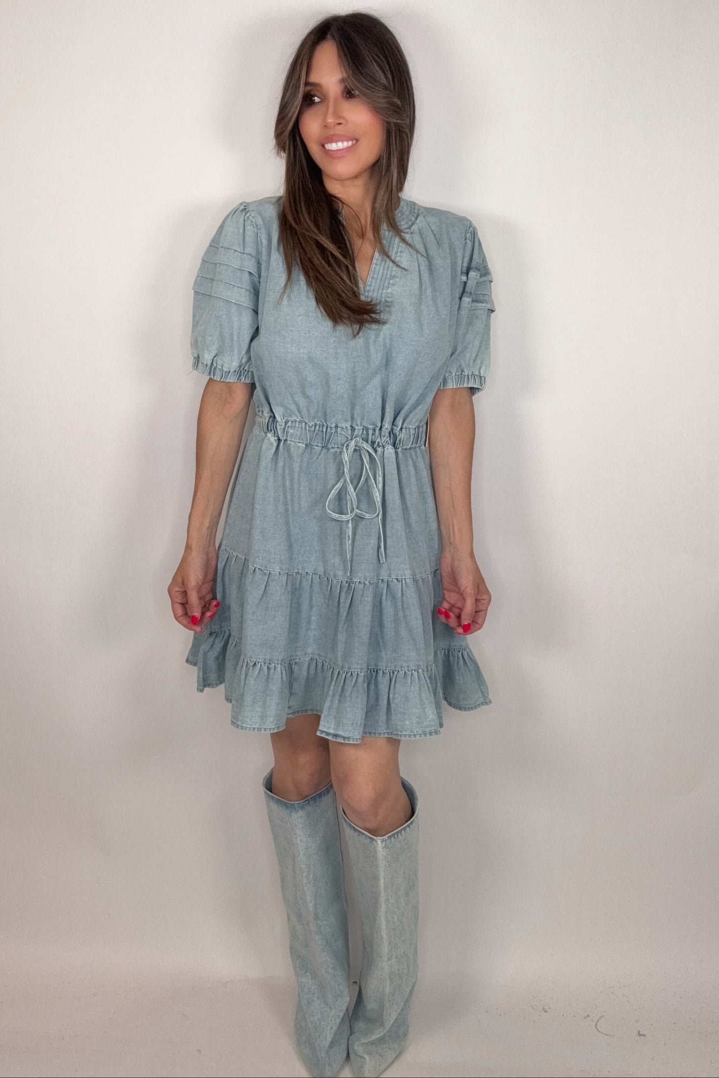 Ruffle Detailed Denim Dress - Born To Glam Born To Glam