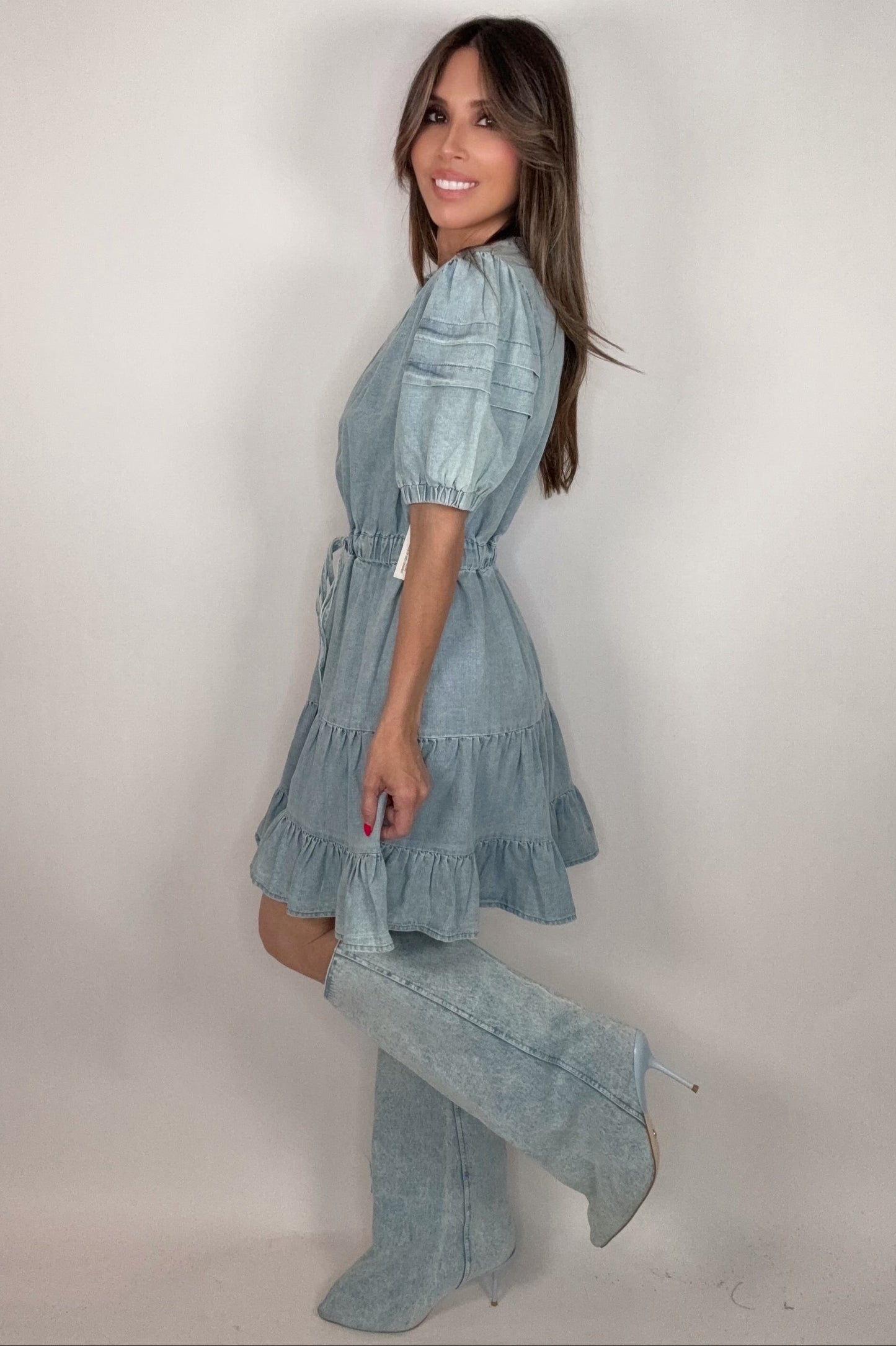 Ruffle Detailed Denim Dress - Born To Glam Born To Glam