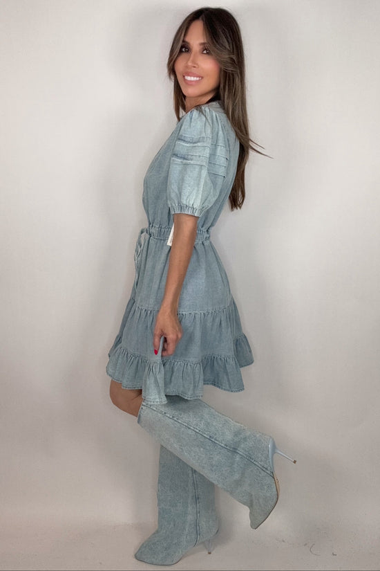 Ruffle Detailed Denim Dress - Born To Glam Born To Glam
