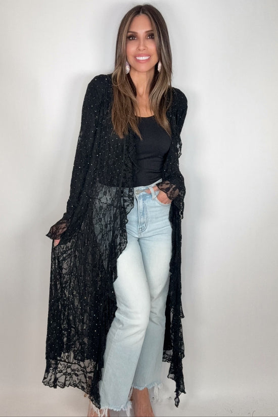 Black Lace Ruffle Sparkle Duster - Born To Glam Born To Glam