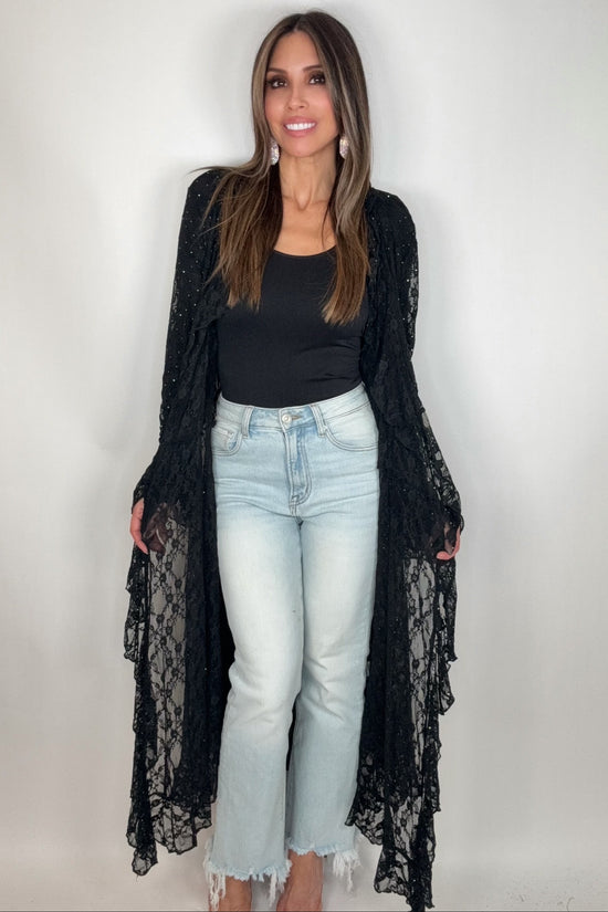 Black Lace Ruffle Sparkle Duster - Born To Glam Born To Glam
