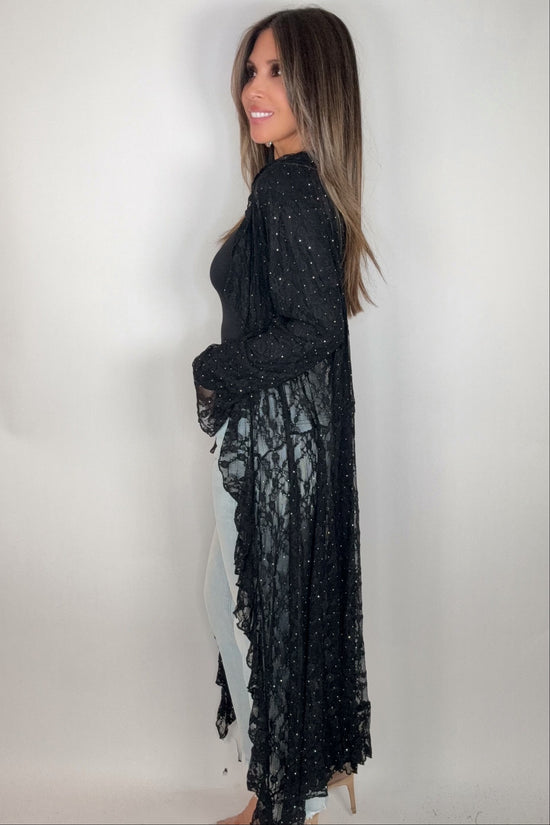 Black Lace Ruffle Sparkle Duster - Born To Glam Born To Glam