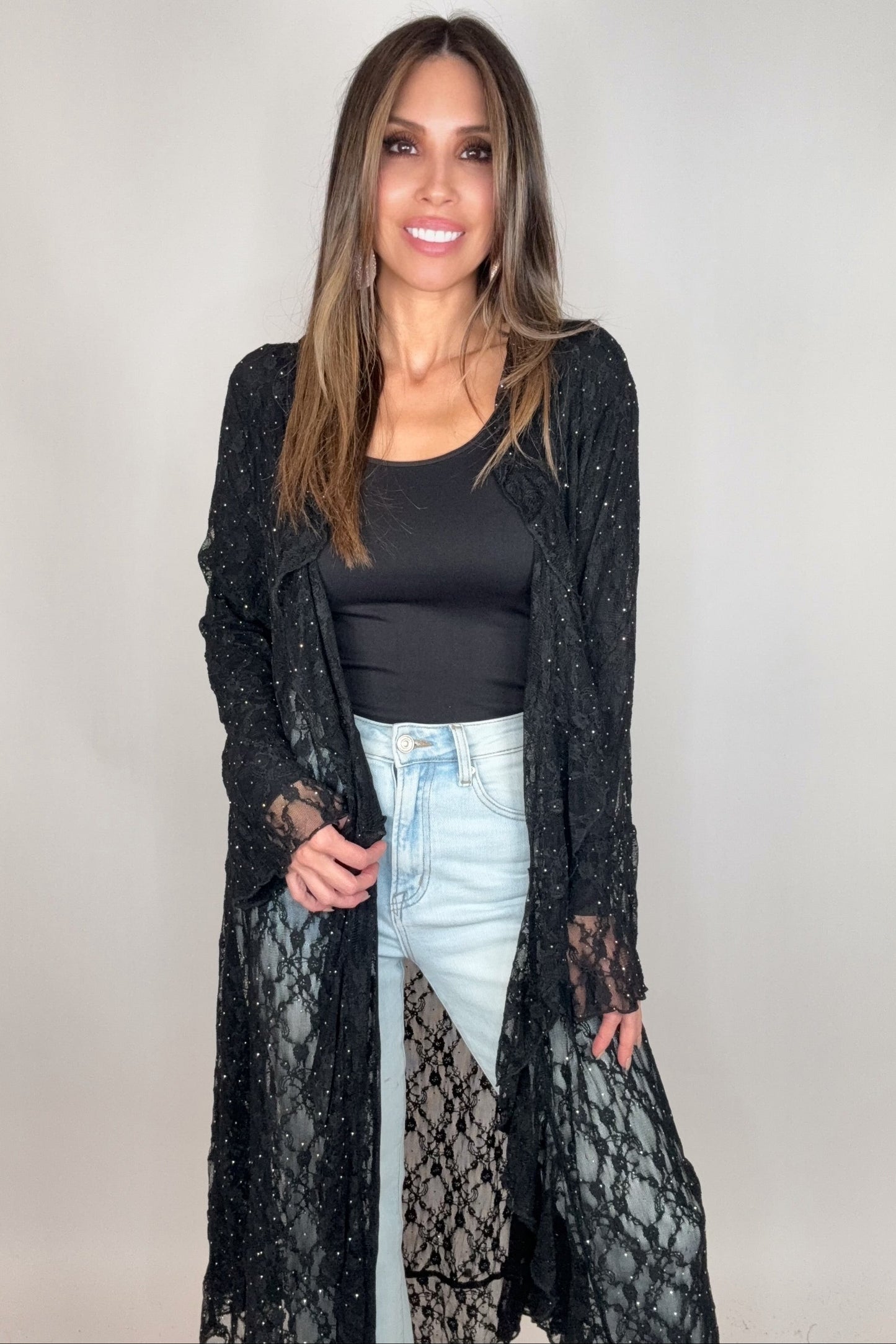 Black Lace Ruffle Sparkle Duster - Born To Glam Born To Glam
