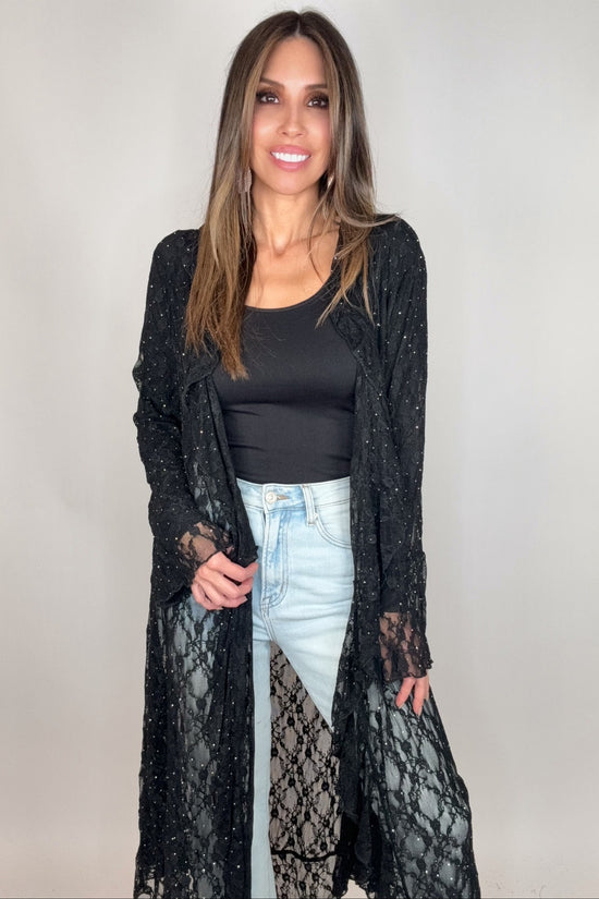 Black Lace Ruffle Sparkle Duster - Born To Glam Born To Glam