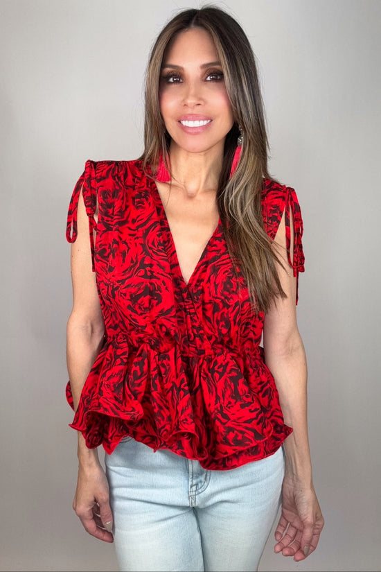 Rosette Print Peplum Blouse - Born To Glam Born To Glam