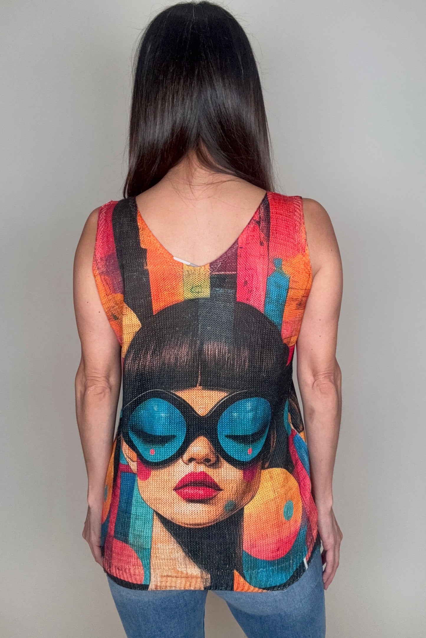 Blue Girl Knit Printed Sleeveless Sweater - Born To Glam Born To Glam