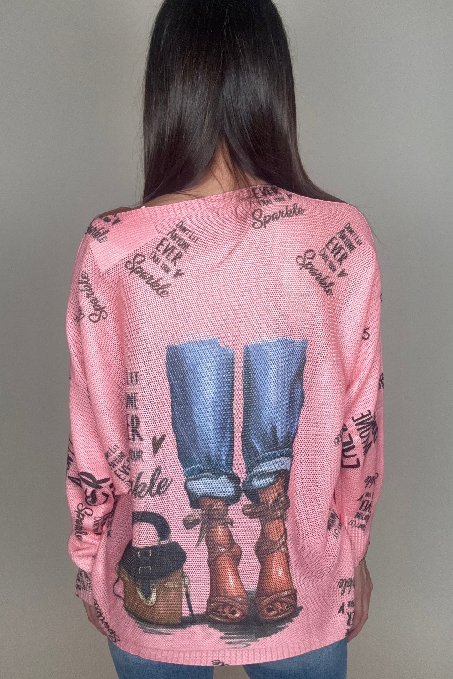 Pink Fashion Knit Round Neck Printed Sweater - Born To Glam Born To Glam
