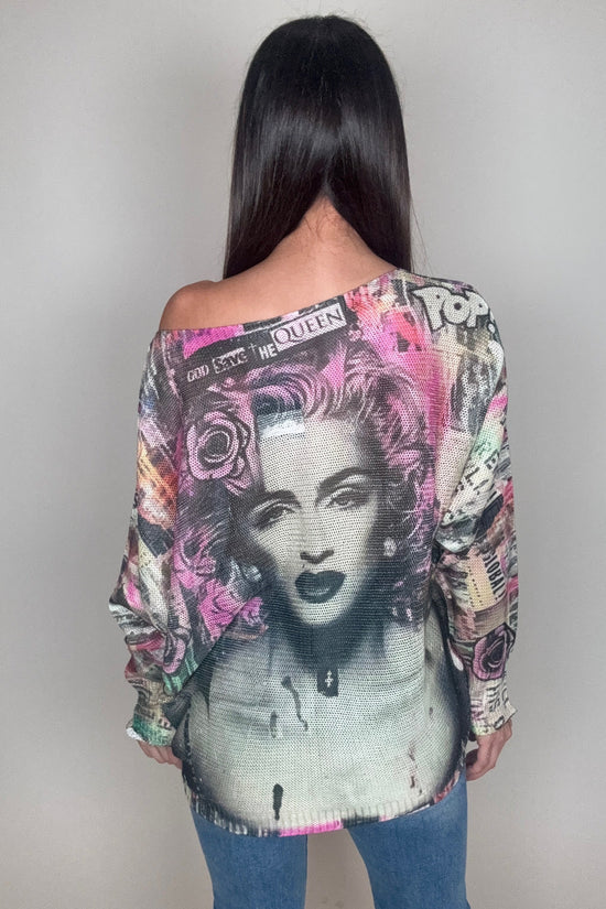 Gray Face Knit Printed Sweater - Born To Glam Born To Glam