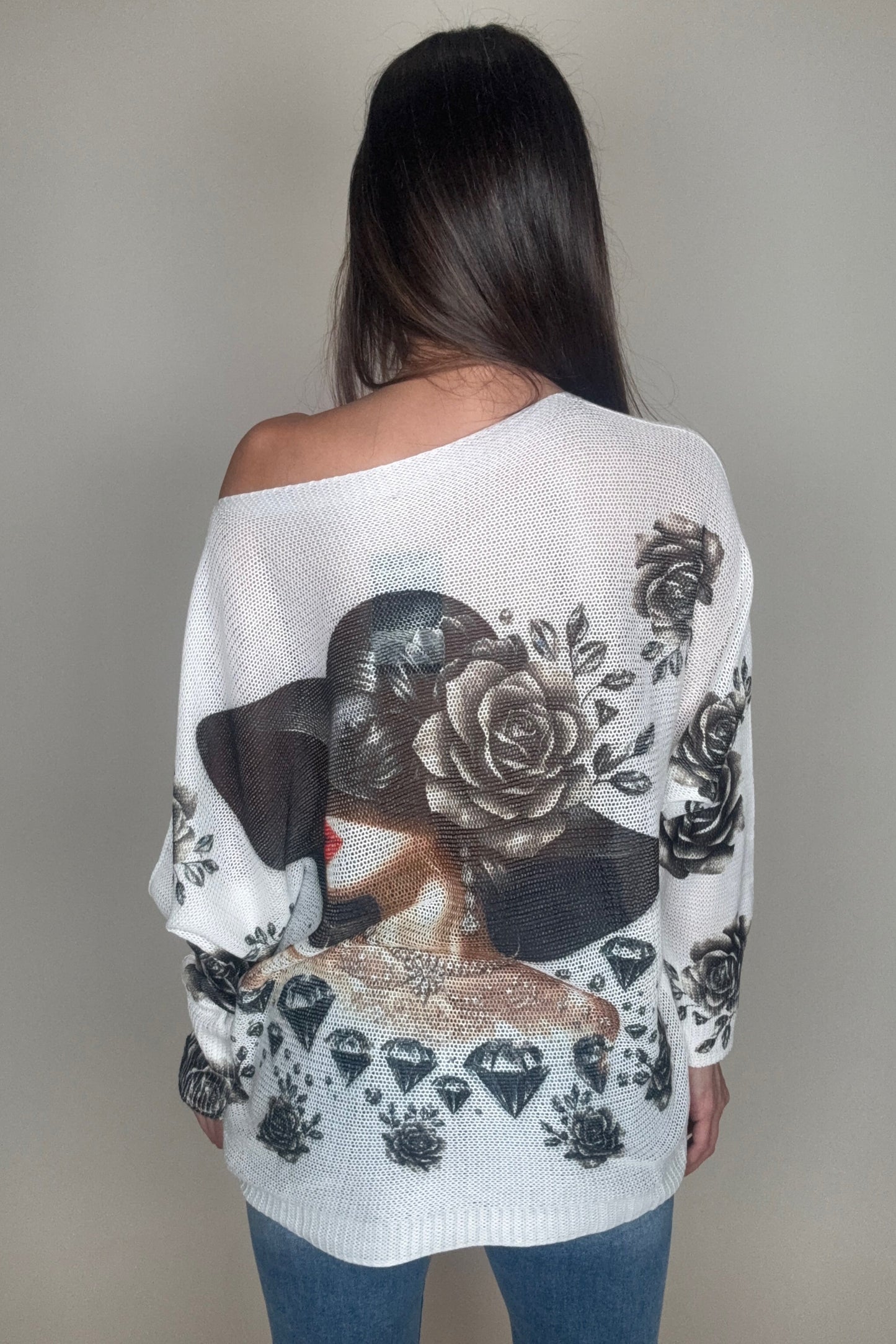 Hat Lady Round Neck Printed Sweater - Born To Glam Born To Glam