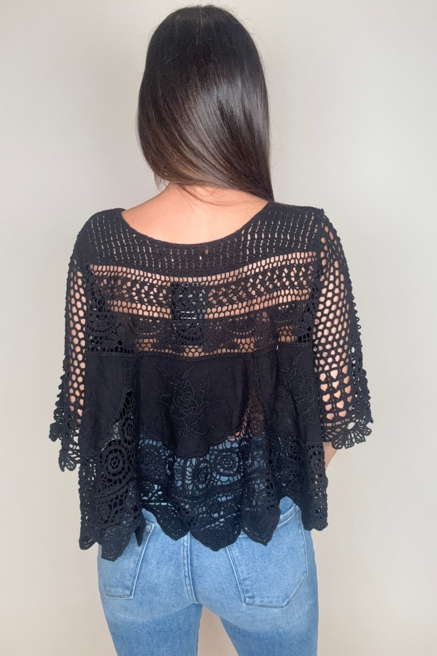 Black Oversized Lace And Crochet Top - Born To Glam Born To Glam