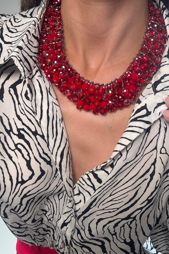Harper Ruby Red Collar Statement Necklace Born To Glam