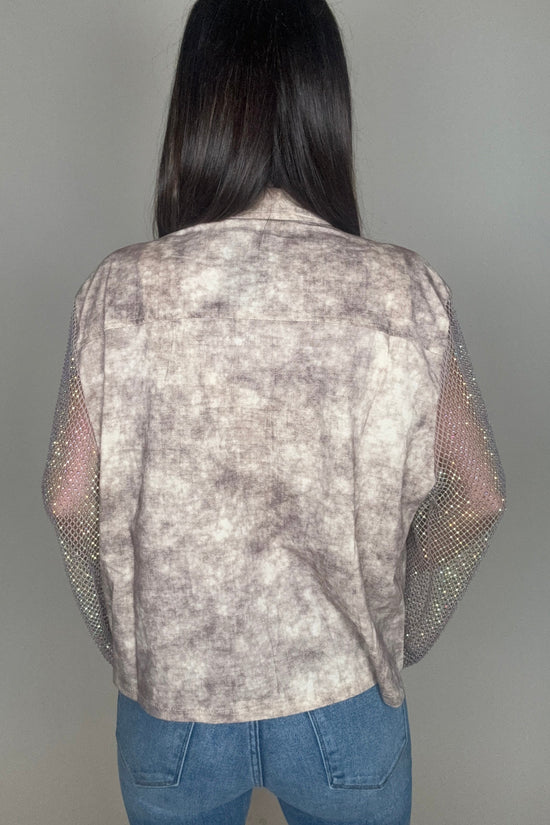 Taupe Tye Dye Crystal Mesh Sleeve Jacket - Born To Glam Born To Glam