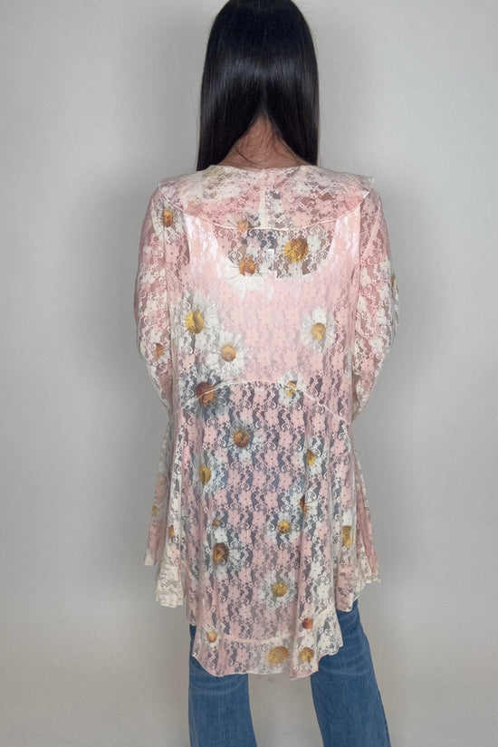 Pink Daisy Ruffle Cardigan - Born To Glam Born To Glam