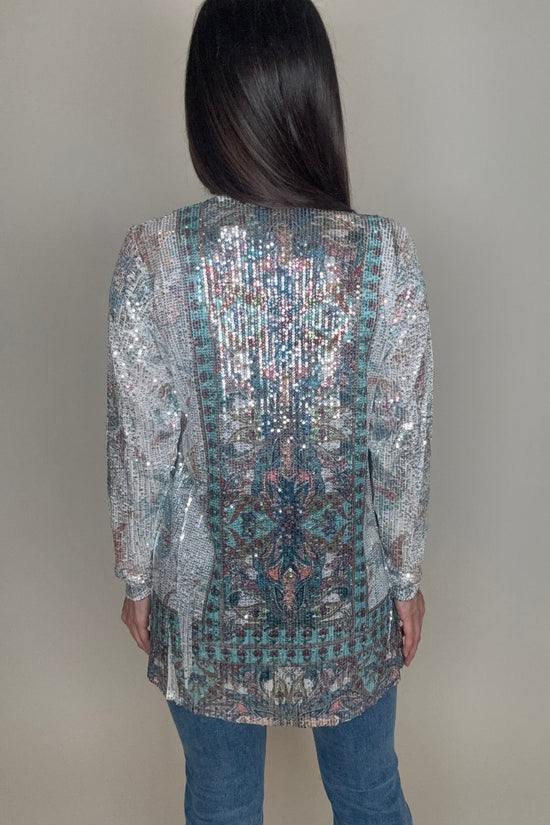 Silver Turquoise Sequin Cardigan - Born To Glam Born To Glam