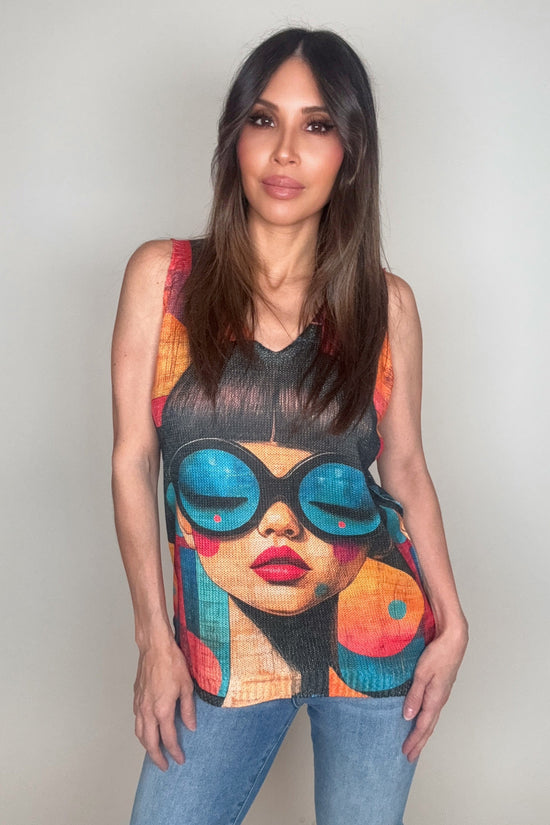 Blue Girl Knit Printed Sleeveless Sweater - Born To Glam Born To Glam