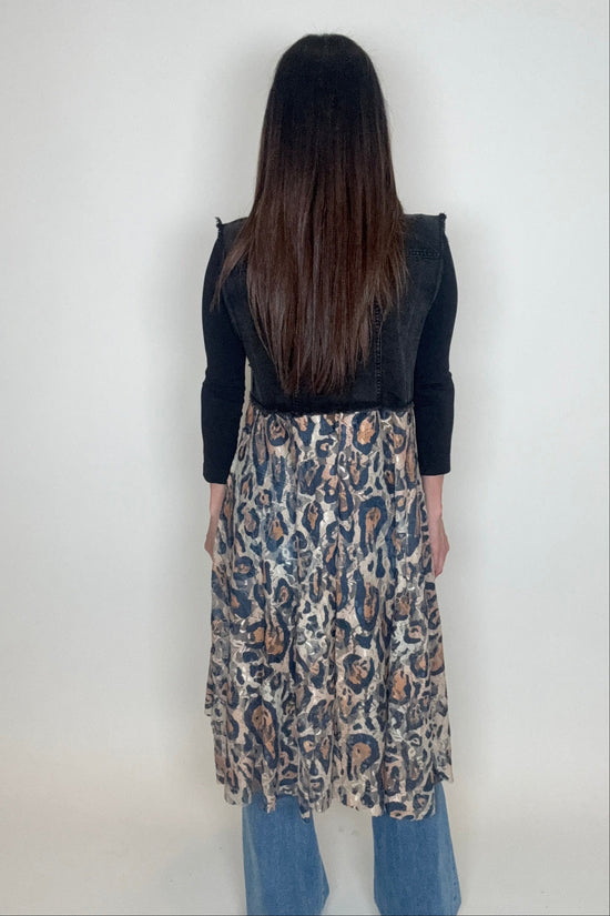 Cropped Denim Leopard Vest - Born To Glam Born To Glam