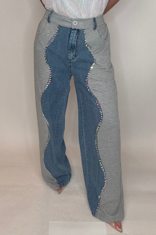 Contrast Embellished Jeans - Born To Glam Born To Glam