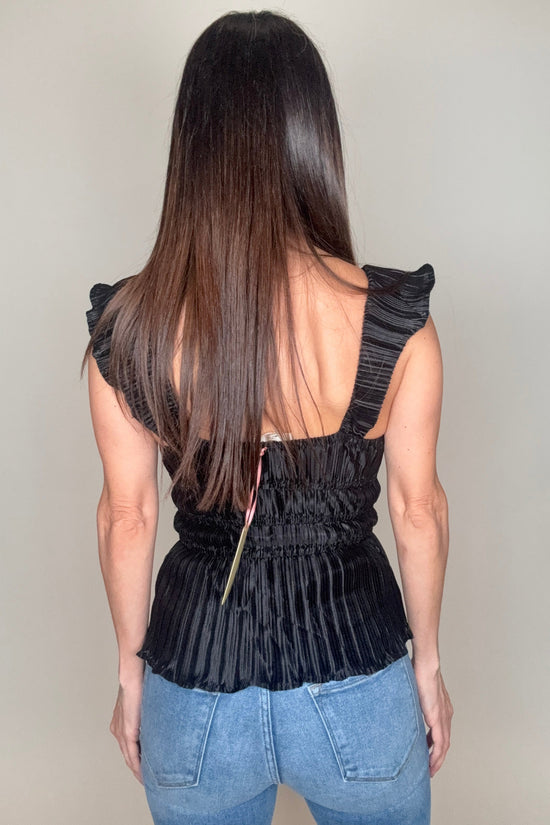 Black Ruffle Strap Pleated Top - Born To Glam Born To Glam