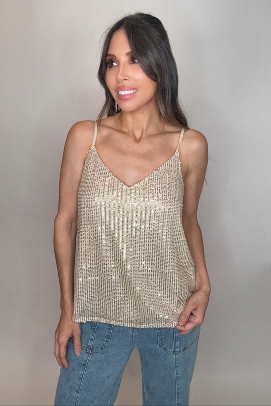 Sequin V-Neck Adjustable Strap Camisole Top - Born To Glam Born To Glam