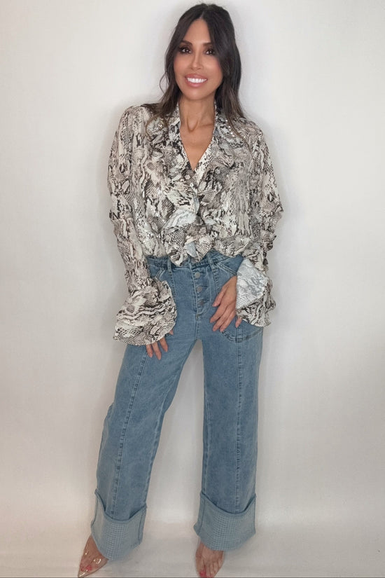 Snake Print Ruffle Blouse - Born To Glam Born To Glam