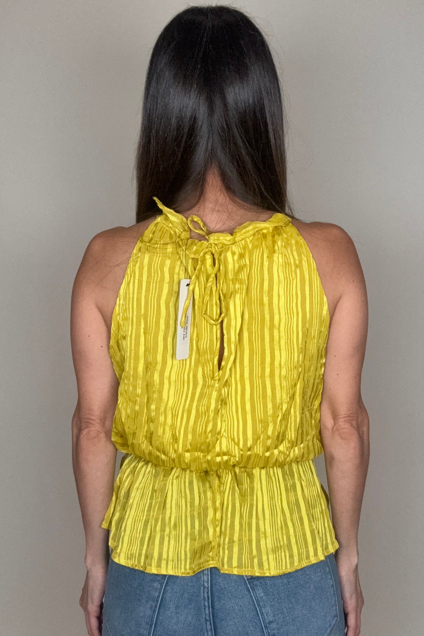Yellow Textured Stripe Halter Peplum Top - Born To Glam Born To Glam